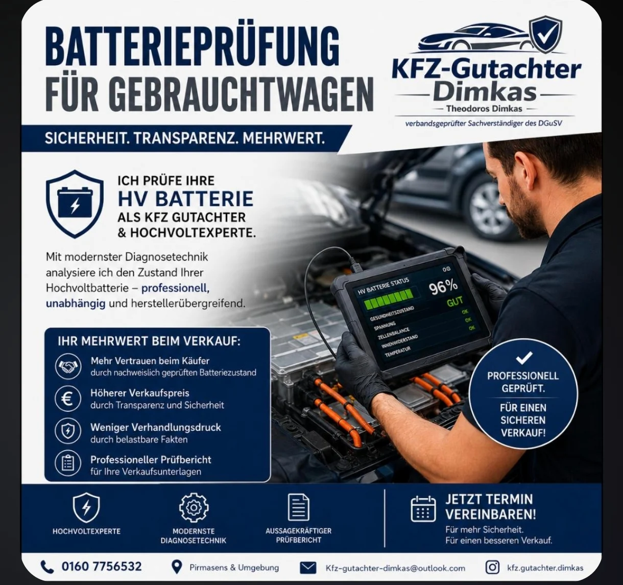 Batterieprüfung für Gebrauchtwagen durch KFZ-Gutachter Dimkas